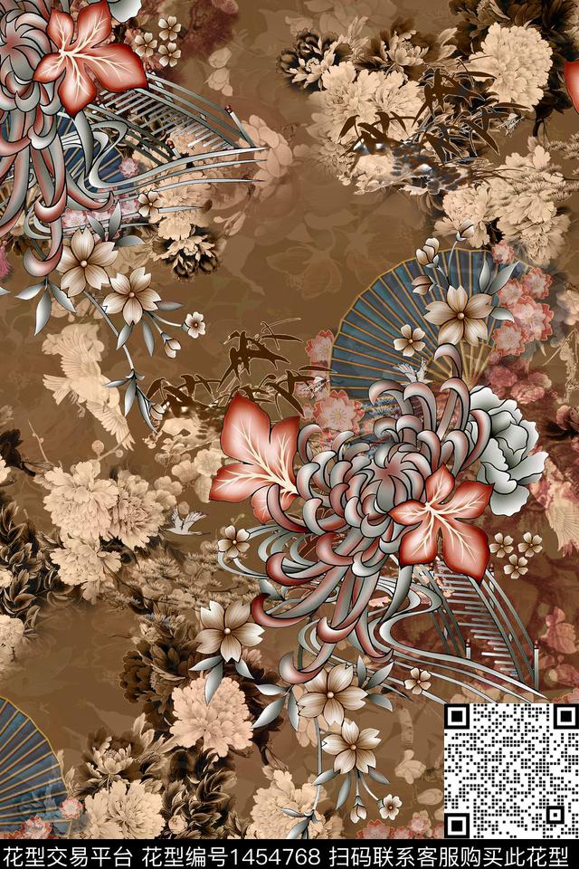 花卉香云纱中老年数码印花华亿平台下载（图片编号: 1454768） - 瓦栏（Walan）