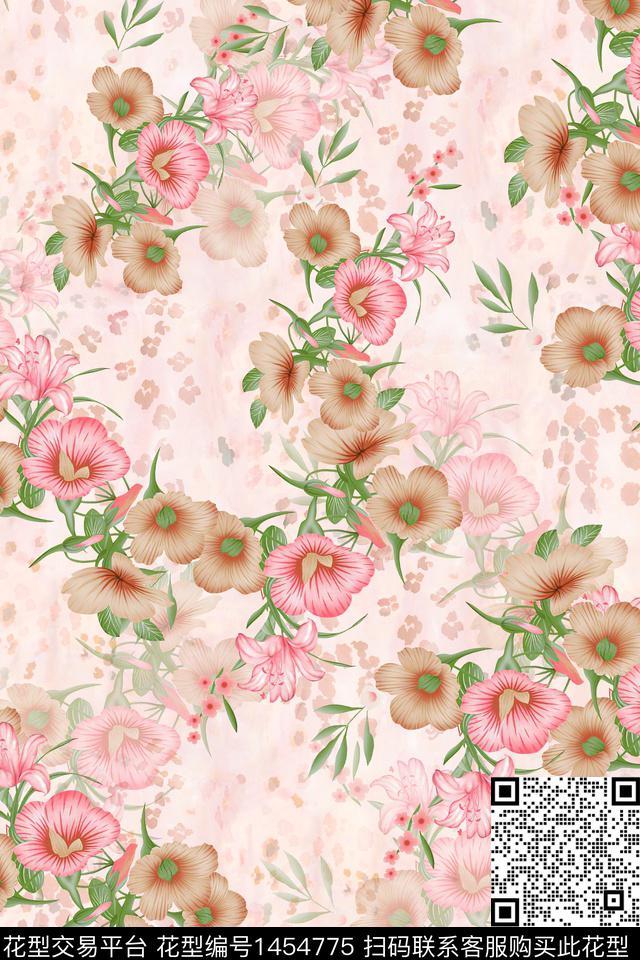 时尚花卉真丝数码印花华亿平台下载（图片编号: 1454775） - 瓦栏（Walan）