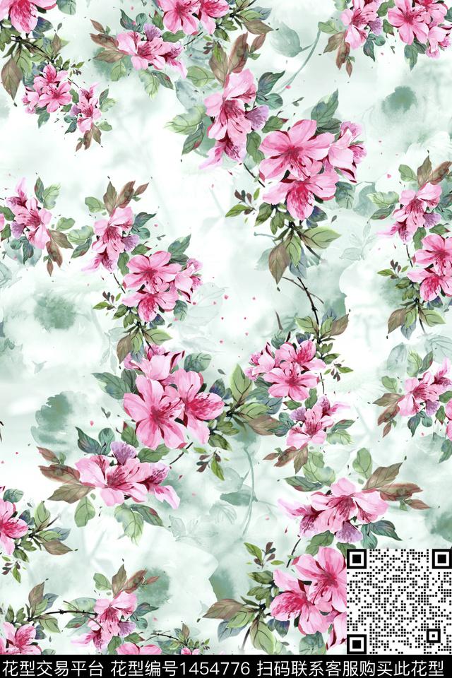 时尚花卉真丝数码印花华亿平台下载（图片编号: 1454776） - 瓦栏（Walan）