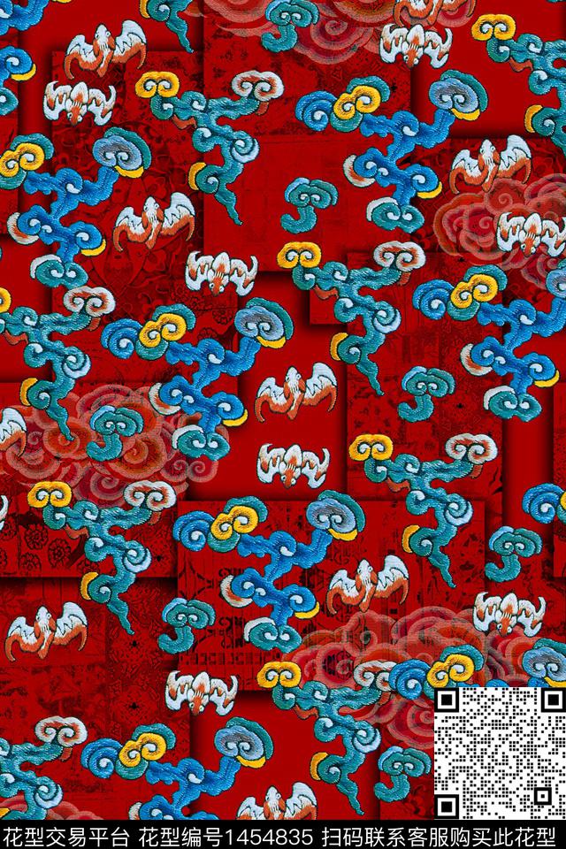 连衣裙祥云香云纱数码印花华亿平台下载（图片编号: 1454835） - 瓦栏（Walan）