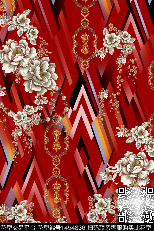 连衣裙几何大牌风数码印花华亿平台下载（图片编号: 1454836） - 瓦栏（Walan）