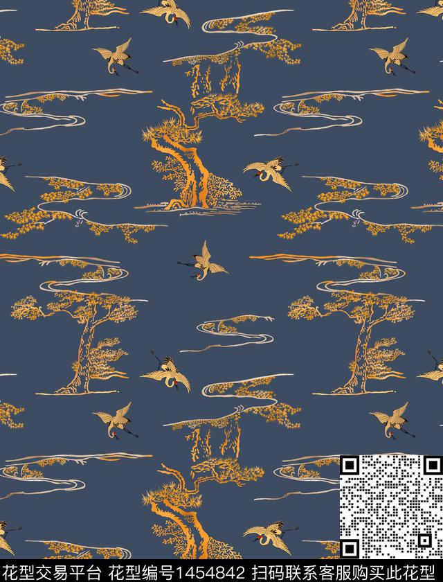 绿植树叶香云纱中国风数码印花华亿平台下载（图片编号: 1454842） - 瓦栏（Walan）