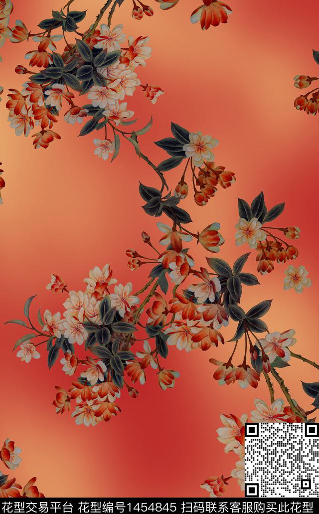 绿植树叶花卉香云纱数码印花华亿平台下载（图片编号: 1454845） - 瓦栏（Walan）