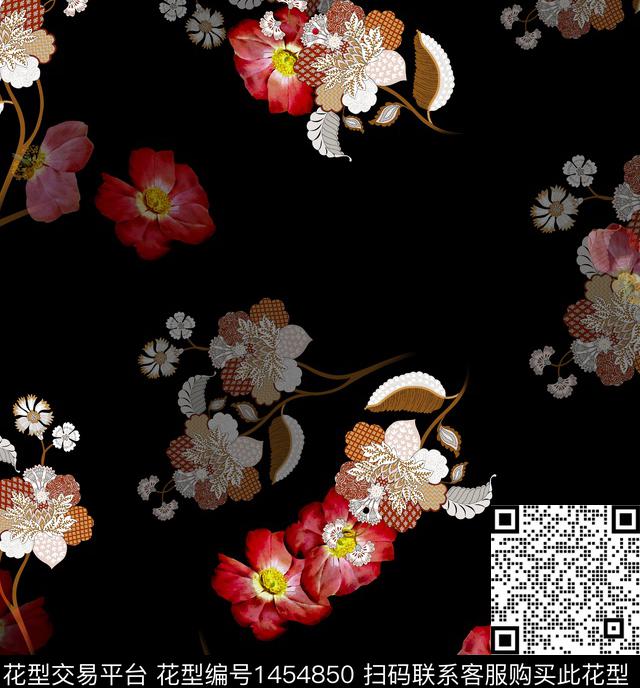 连衣裙女装花卉传统印花华亿平台下载（图片编号: 1454850） - 瓦栏（Walan）