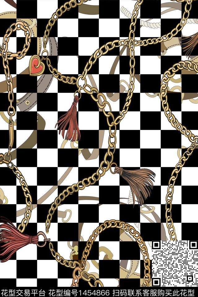 格子链条真丝数码印花华亿平台下载（图片编号: 1454866） - 瓦栏（Walan）