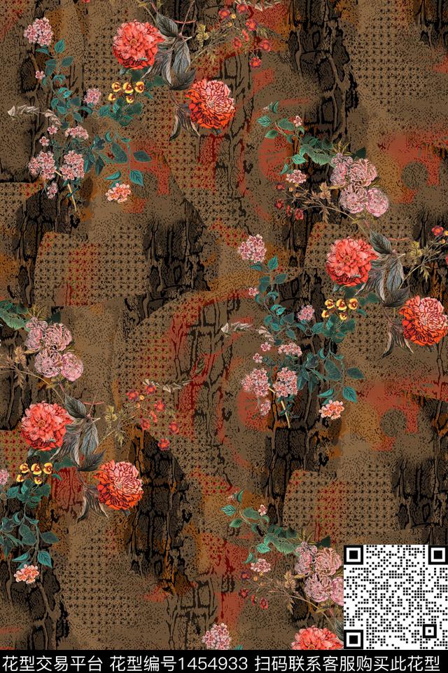 复古花卉旗袍数码印花华亿平台下载（图片编号: 1454933） - 瓦栏（Walan）