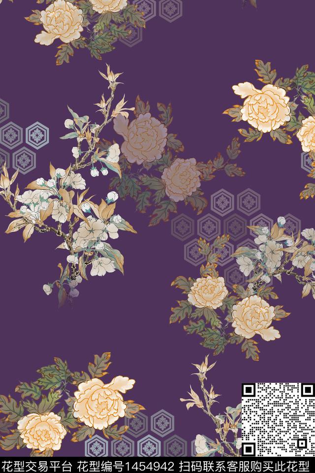 中国风真丝香云纱数码印花华亿平台下载（图片编号: 1454942） - 瓦栏（Walan）