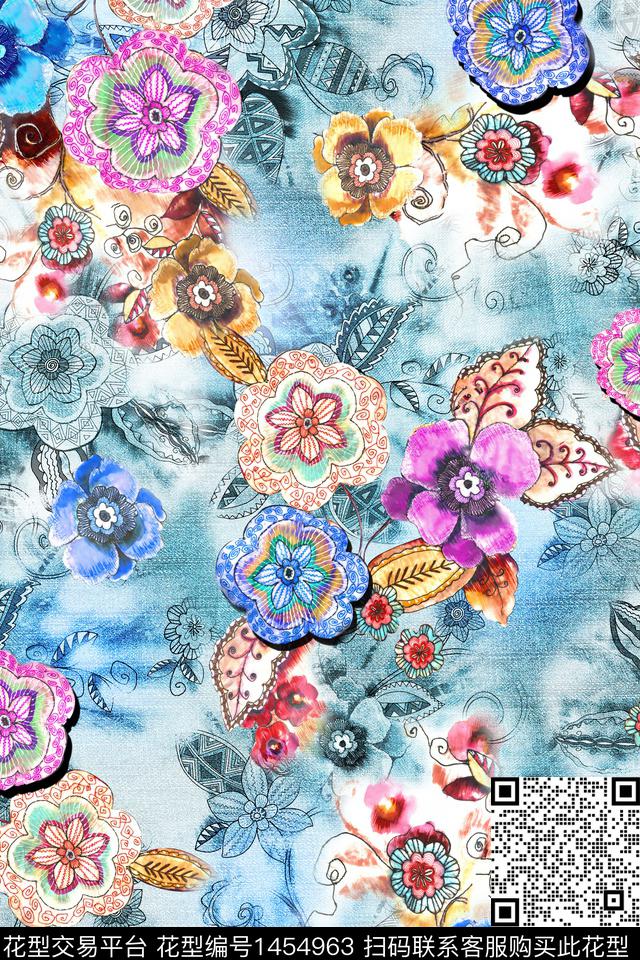 木棉花民族花卉水彩数码印花华亿平台下载（图片编号: 1454963） - 瓦栏（Walan）