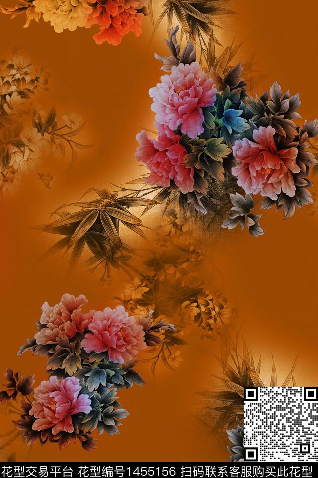 花卉真丝香云纱真丝数码印花华亿平台下载（图片编号: 1455156） - 瓦栏（Walan）