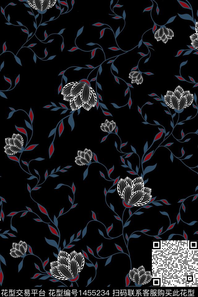 花卉雕印华亿平台中老年传统印花华亿平台下载（图片编号: 1455234） - 瓦栏（Walan）