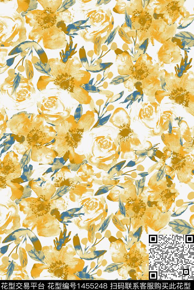 文艺花卉真丝数码印花华亿平台下载（图片编号: 1455248） - 瓦栏（Walan）