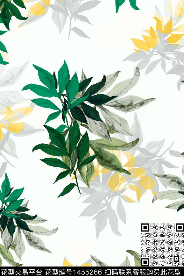 热带华亿平台绿植树叶大牌风数码印花华亿平台下载（图片编号: 1455266） - 瓦栏（Walan）