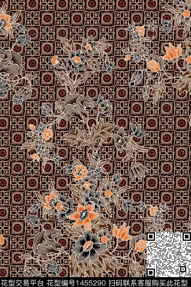 几何花卉民族风大牌风数码印花华亿平台下载（图片编号: 1455290） - 瓦栏（Walan）