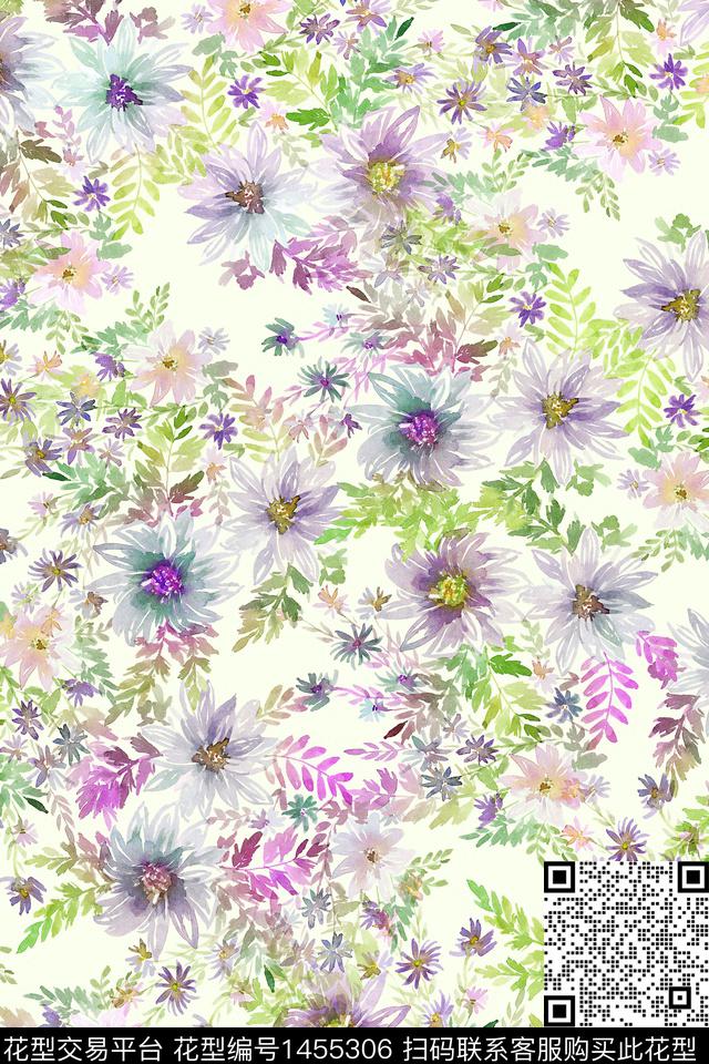 抽象花卉大牌风小清新数码印花华亿平台下载（图片编号: 1455306） - 瓦栏（Walan）