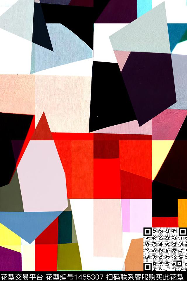 炫彩几何大牌风数码印花华亿平台下载（图片编号: 1455307） - 瓦栏（Walan）