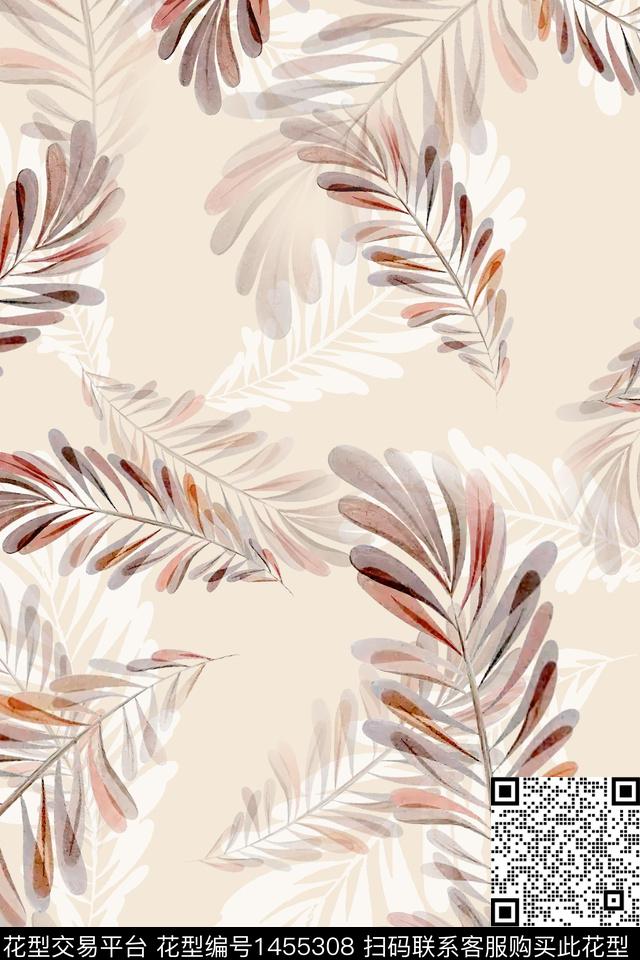 绿植树叶抽象花卉大牌风数码印花华亿平台下载（图片编号: 1455308） - 瓦栏（Walan）