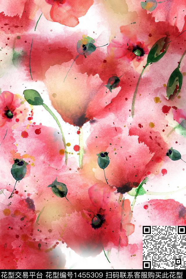 抽象花卉花卉大牌风数码印花华亿平台下载（图片编号: 1455309） - 瓦栏（Walan）