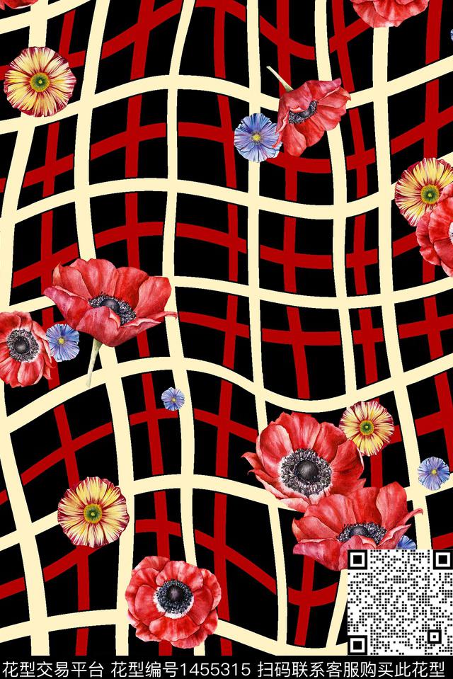 绿植树叶格子花卉数码印花华亿平台下载（图片编号: 1455315） - 瓦栏（Walan）