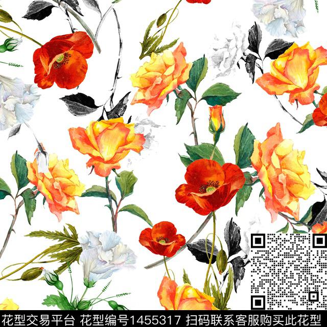 绿植树叶花卉年轻女性数码印花华亿平台下载（图片编号: 1455317） - 瓦栏（Walan）