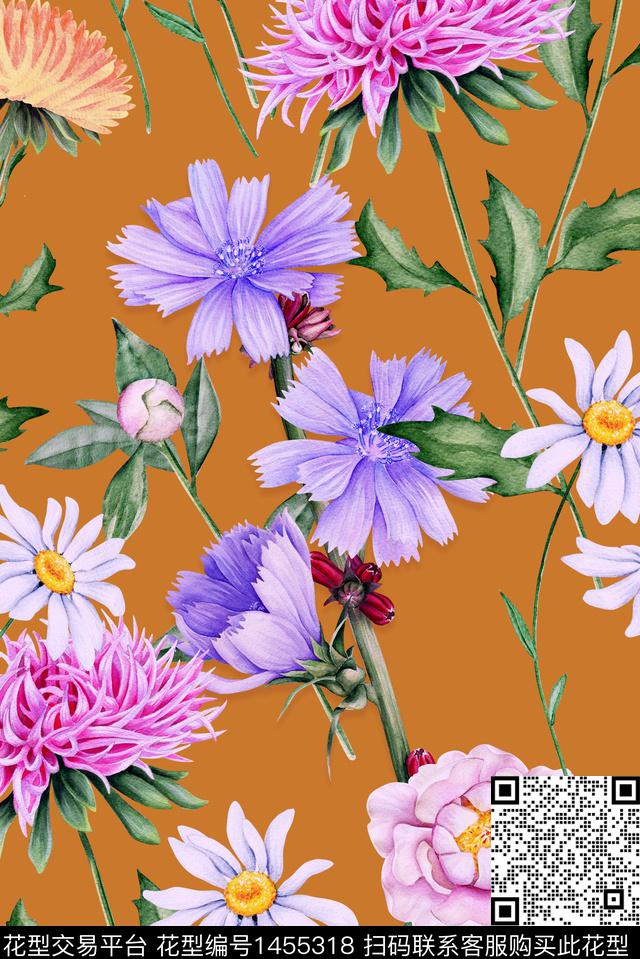 绿植树叶复古花卉数码印花华亿平台下载（图片编号: 1455318） - 瓦栏（Walan）