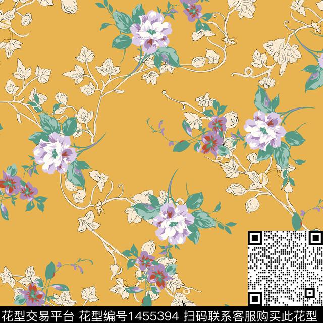 绿植树叶女装花卉传统印花华亿平台下载（图片编号: 1455394） - 瓦栏（Walan）