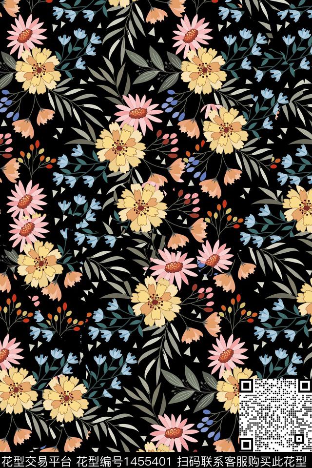 文艺复古花卉数码印花华亿平台下载（图片编号: 1455401） - 瓦栏（Walan）