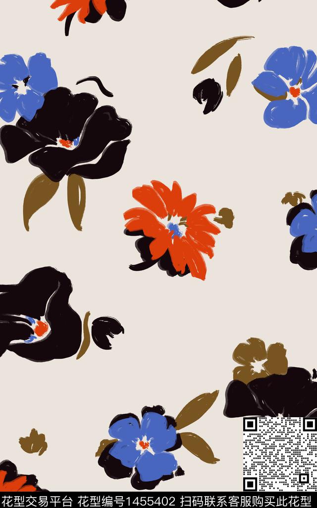 手绘花卉抽象小碎花传统印花华亿平台下载（图片编号: 1455402） - 瓦栏（Walan）