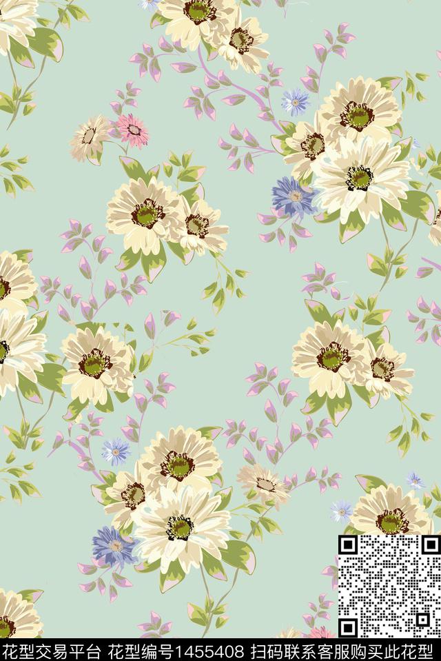 文艺复古花卉数码印花华亿平台下载（图片编号: 1455408） - 瓦栏（Walan）