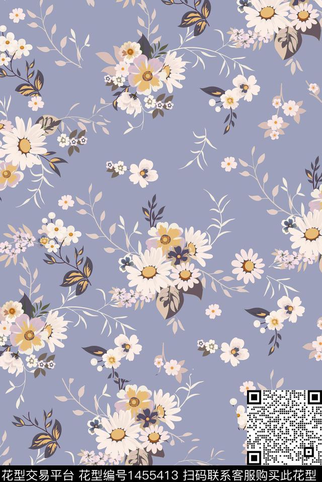 文艺复古花卉数码印花华亿平台下载（图片编号: 1455413） - 瓦栏（Walan）