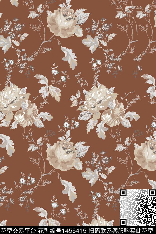 文艺复古花卉数码印花华亿平台下载（图片编号: 1455415） - 瓦栏（Walan）