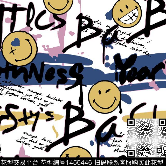 字母笑脸笔触数码印花华亿平台下载（图片编号: 1455446） - 瓦栏（Walan）