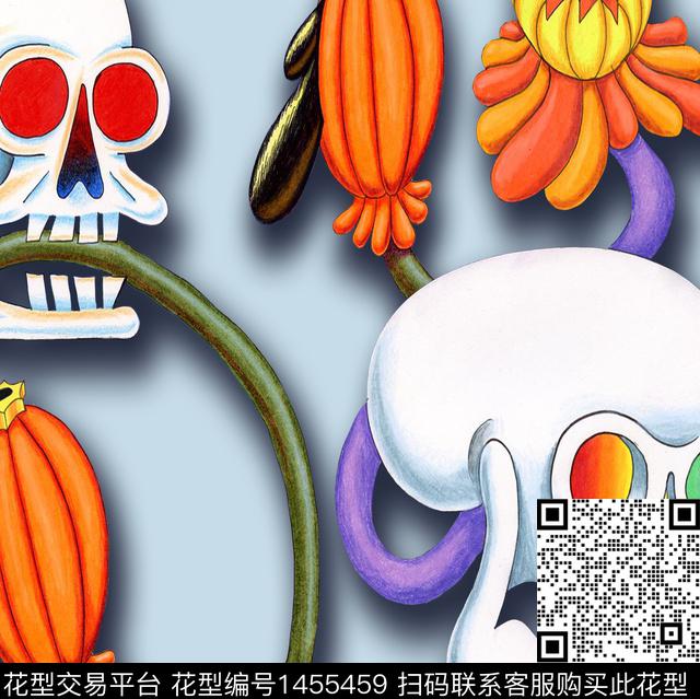 大牌风3D立体骷髅数码印花华亿平台下载（图片编号: 1455459） - 瓦栏（Walan）