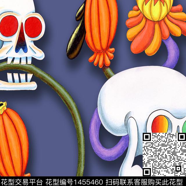 大牌风3D立体骷髅数码印花华亿平台下载（图片编号: 1455460） - 瓦栏（Walan）