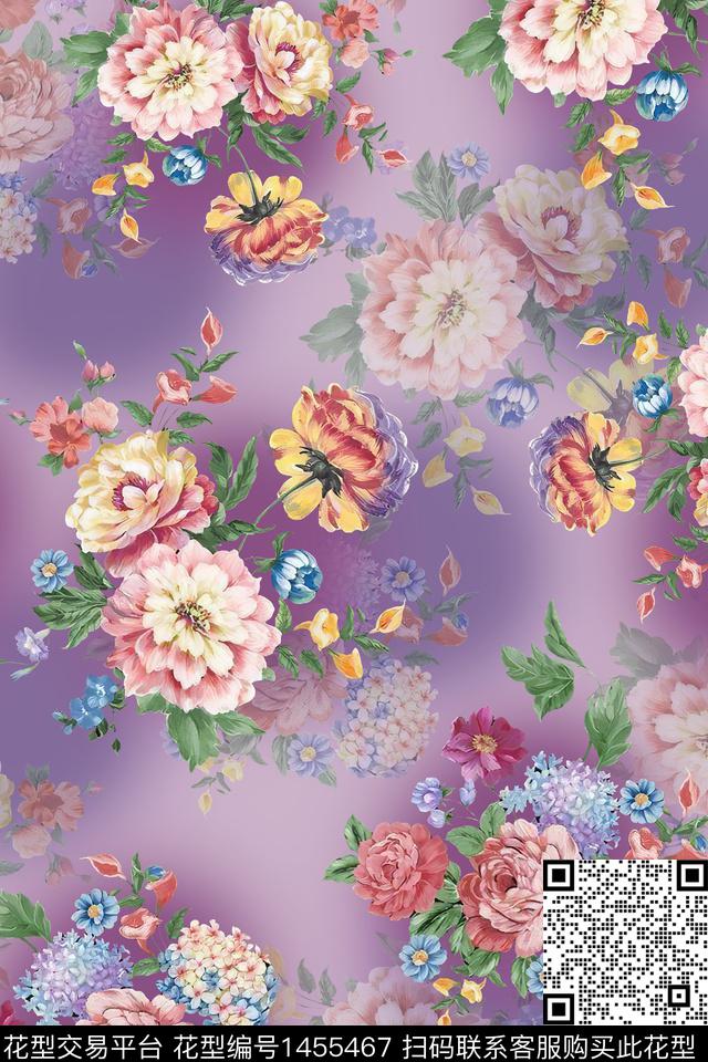 绿植树叶水彩炫彩数码印花华亿平台下载（图片编号: 1455467） - 瓦栏（Walan）