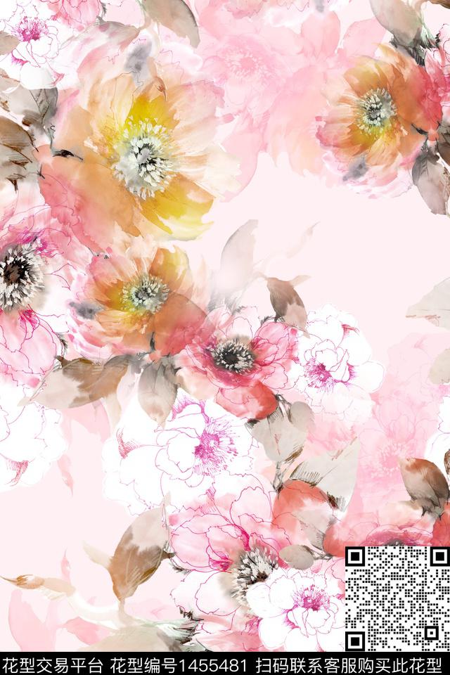 清爽底花卉花卉大牌风数码印花华亿平台下载（图片编号: 1455481） - 瓦栏（Walan）