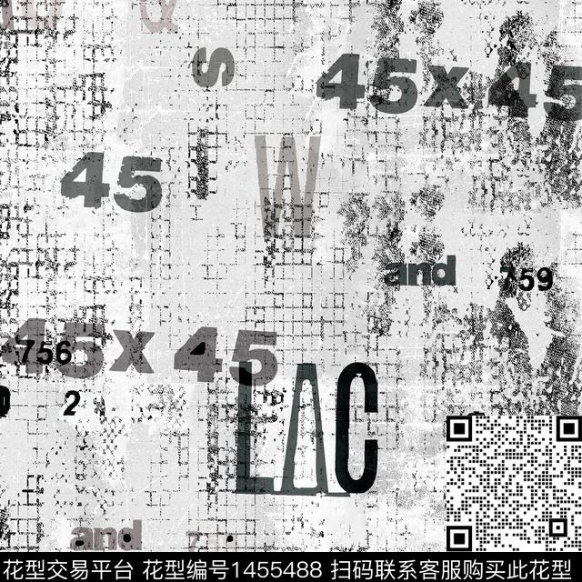 字母男装抽象数码印花华亿平台下载（图片编号: 1455488） - 瓦栏（Walan）