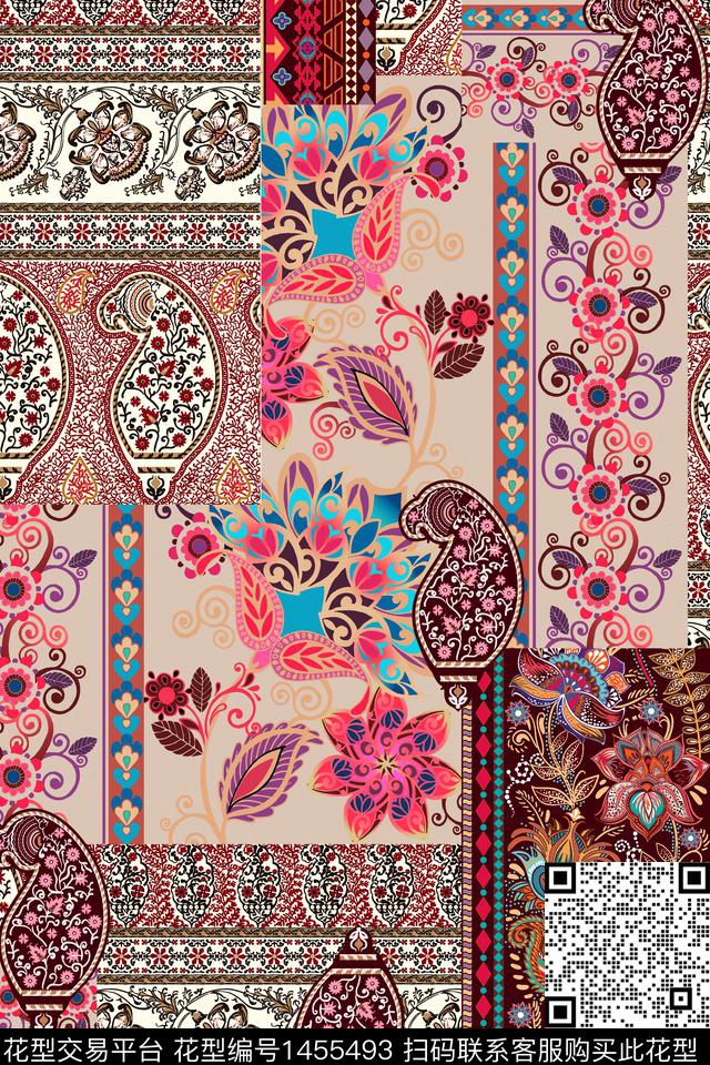 几何民族风佩斯利数码印花华亿平台下载（图片编号: 1455493） - 瓦栏（Walan）