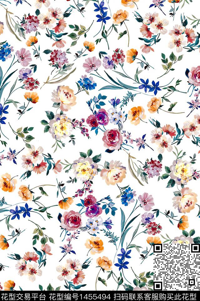 清爽底花卉花卉大牌风数码印花华亿平台下载（图片编号: 1455494） - 瓦栏（Walan）