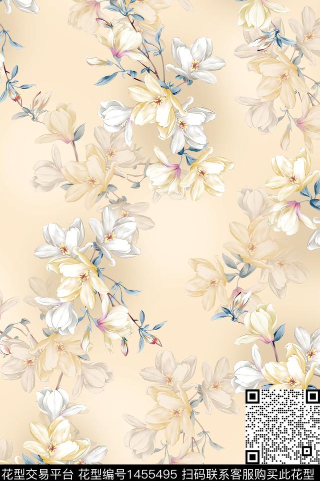 清爽底花卉花卉大牌风数码印花华亿平台下载（图片编号: 1455495） - 瓦栏（Walan）