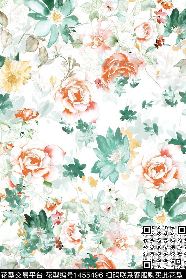 时尚花卉小清新数码印花华亿平台下载（图片编号: 1455496） - 瓦栏（Walan）