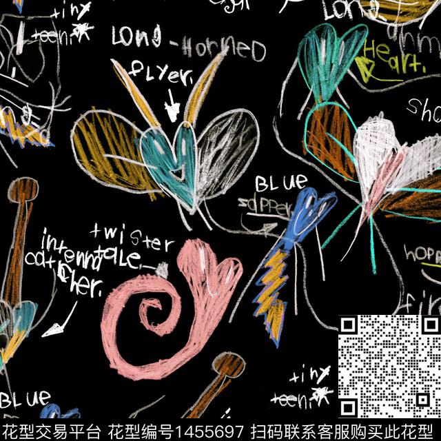 字母趣味花卉数码印花华亿平台下载（图片编号: 1455697） - 瓦栏（Walan）