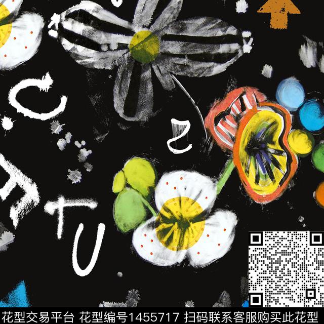 字母趣味花卉数码印花华亿平台下载（图片编号: 1455717） - 瓦栏（Walan）