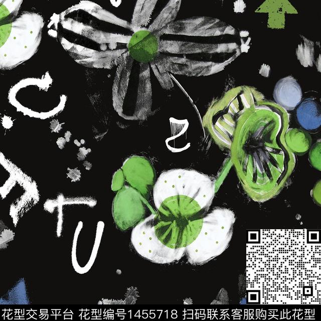 字母趣味花卉数码印花华亿平台下载（图片编号: 1455718） - 瓦栏（Walan）