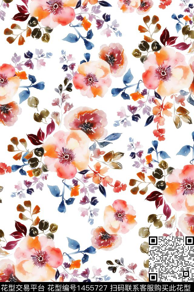 绿植树叶水彩雪纺数码印花华亿平台下载（图片编号: 1455727） - 瓦栏（Walan）