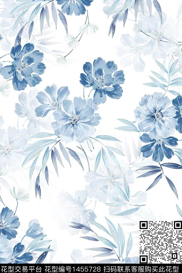 绿植树叶水彩雪纺数码印花华亿平台下载（图片编号: 1455728） - 瓦栏（Walan）