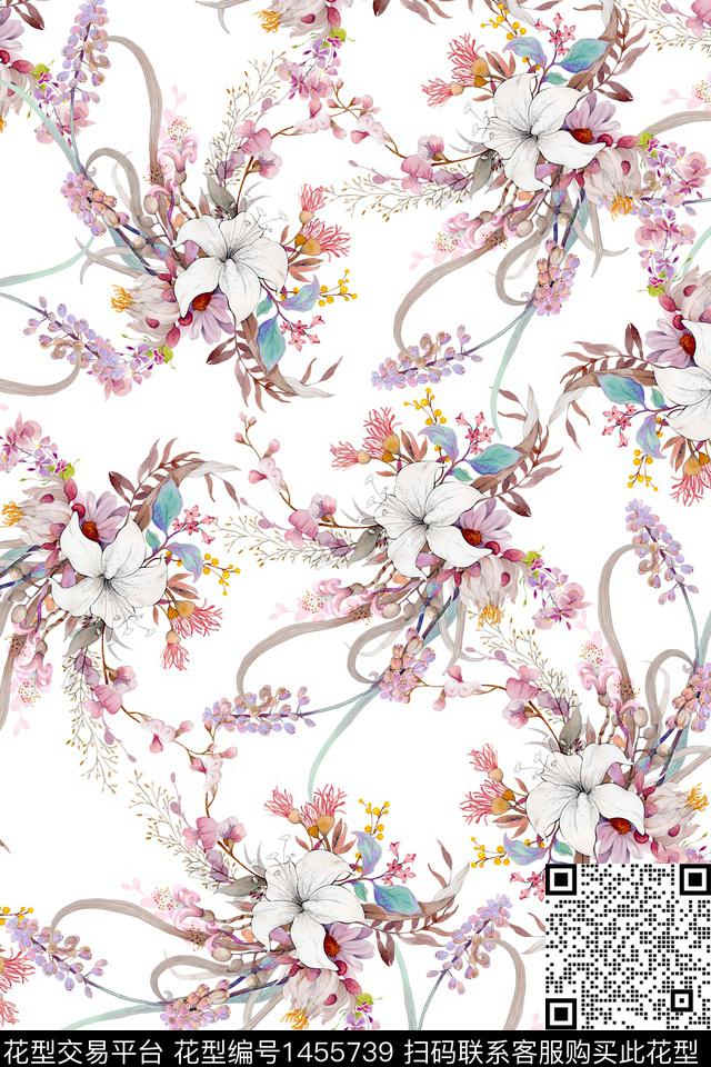 清爽底花卉花卉大牌风数码印花华亿平台下载（图片编号: 1455739） - 瓦栏（Walan）