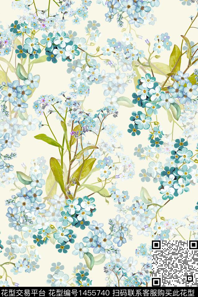 清爽底花卉花卉大牌风数码印花华亿平台下载（图片编号: 1455740） - 瓦栏（Walan）