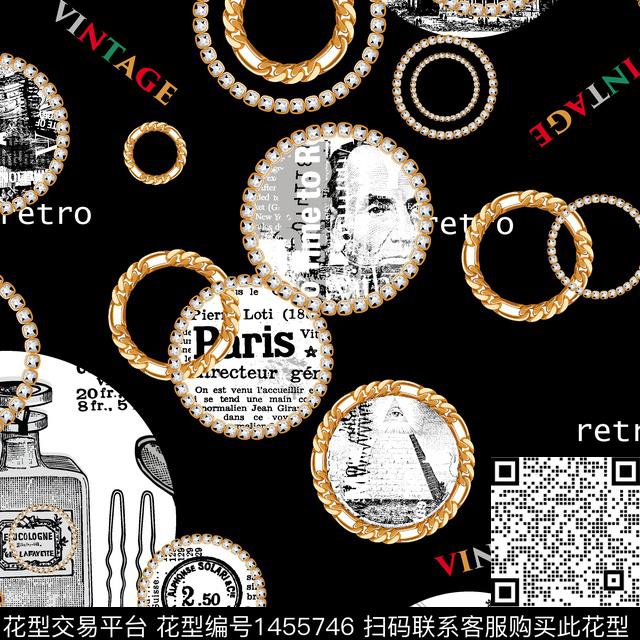 字母珠宝宝石复古传统印花华亿平台下载（图片编号: 1455746） - 瓦栏（Walan）