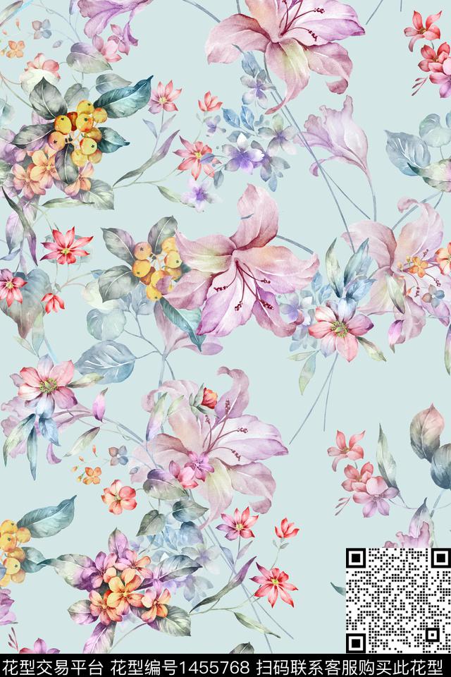 花卉小清新真丝数码印花华亿平台下载（图片编号: 1455768） - 瓦栏（Walan）