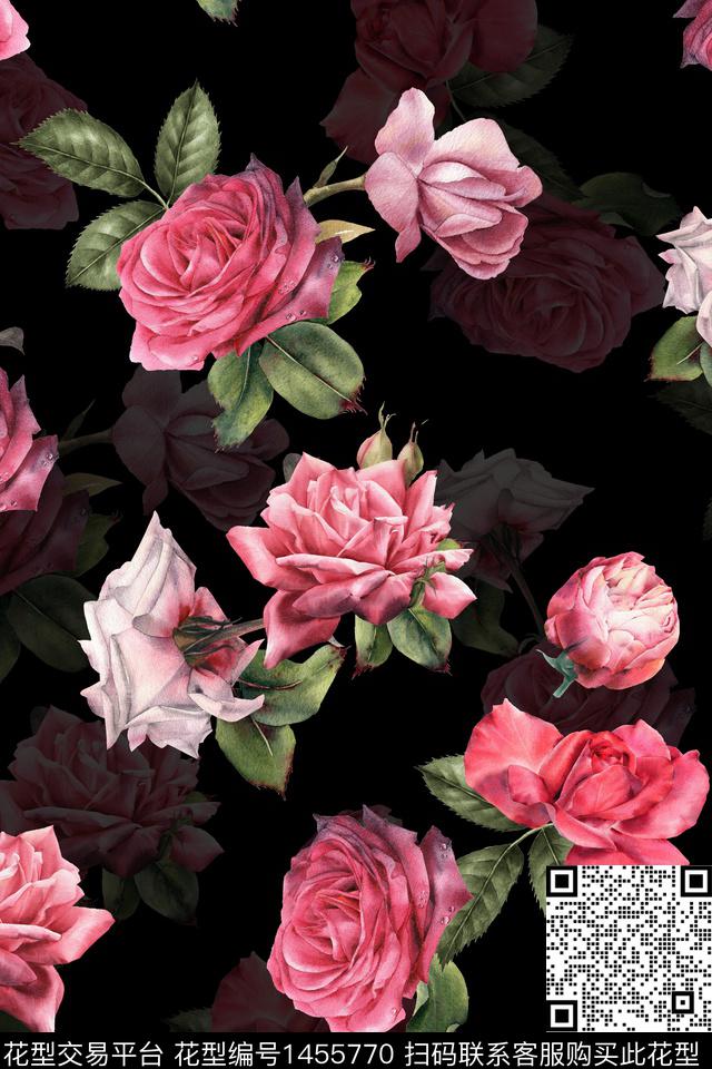 花卉大牌风真丝数码印花华亿平台下载（图片编号: 1455770） - 瓦栏（Walan）